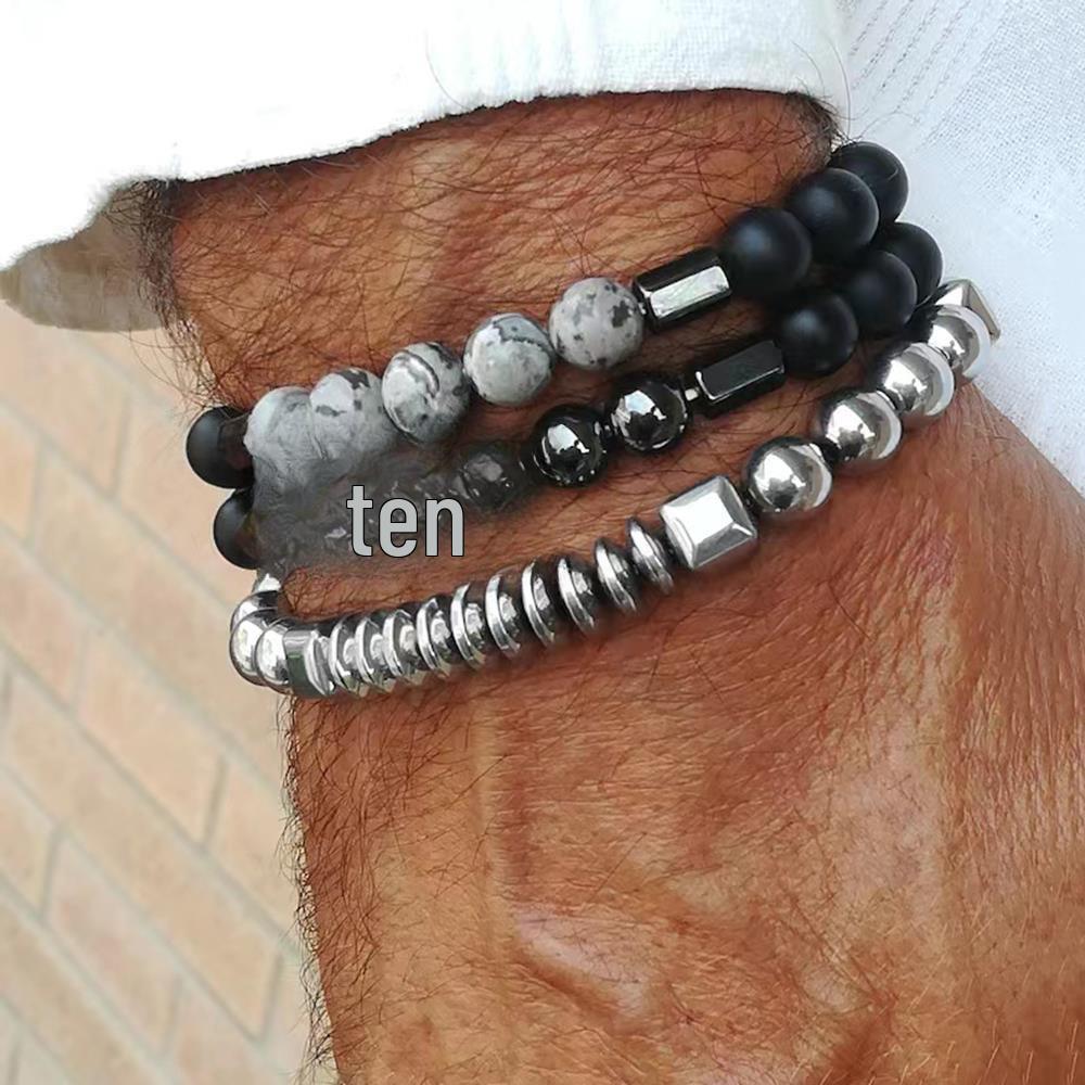 Matte Black Cubic Zirconia Ball & UFO Pendant Braided Bracelet Set