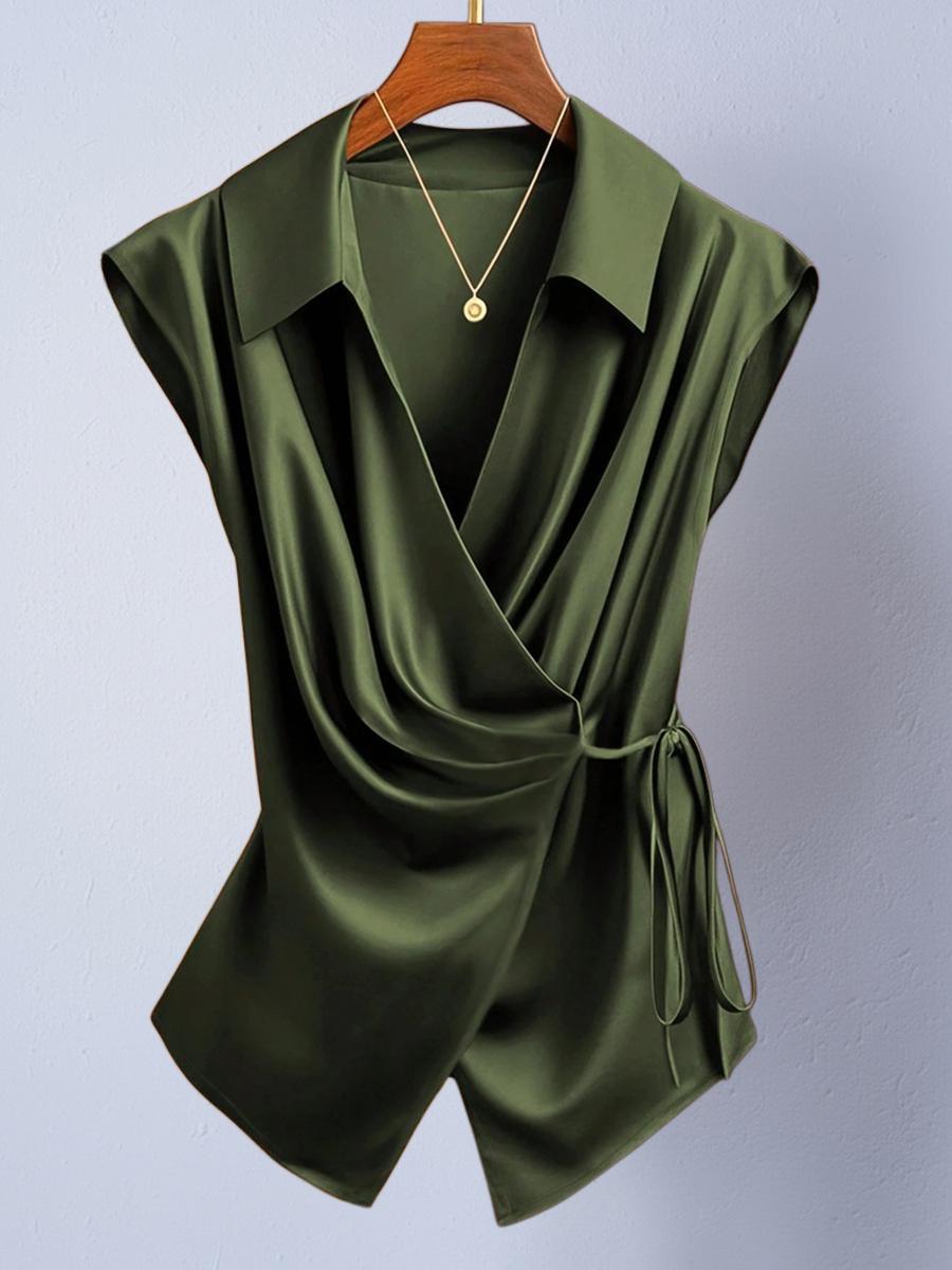Women s 2025 Winter Satin Shirt: European & American Lace-up Elegant Professional Top Medium армия зеленый