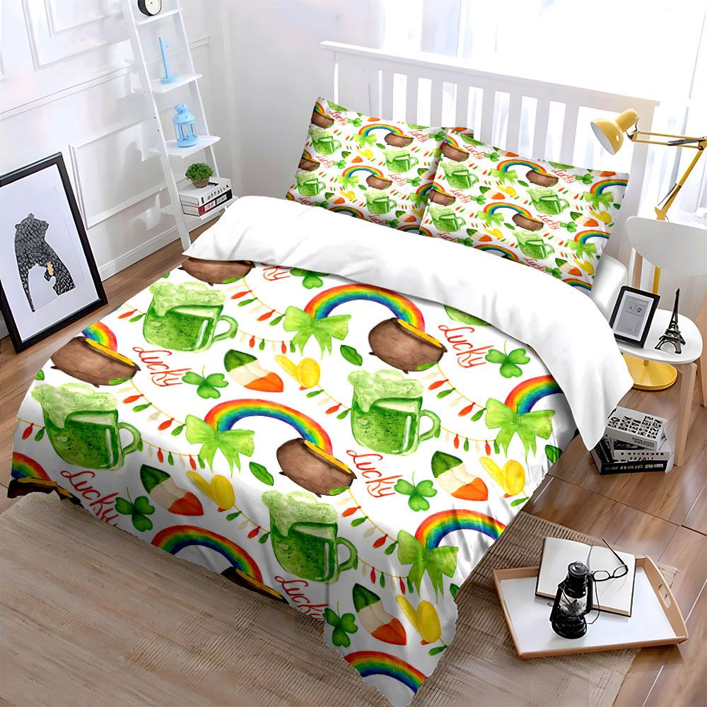 Lucky Rainbow Clover Bedding Set Bedding Duvet Cover Set Duvet Cover Pillowcases (1 * Duvet Cover 2 * Pillowcases, without duvet insert)