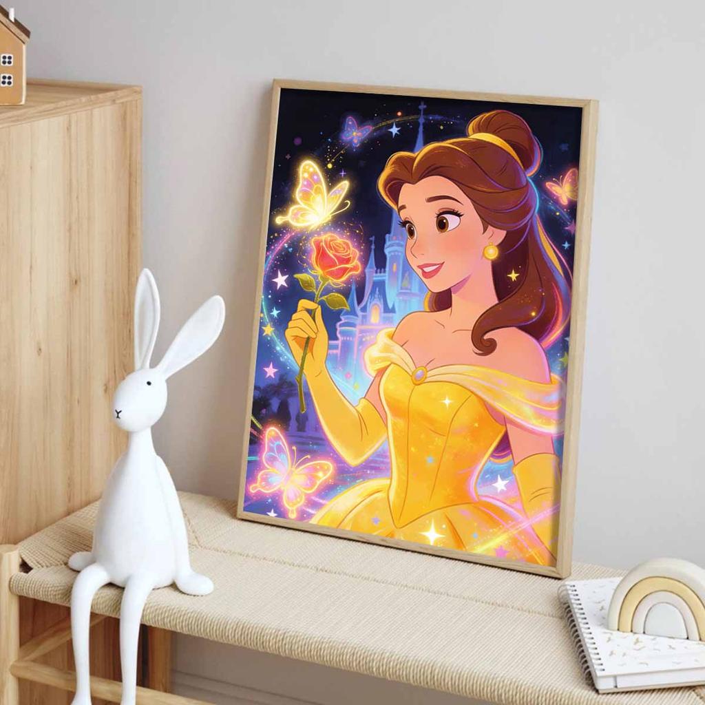 Disney 5D DIY All Diamond Art Painting Kit Belle Enchanted Rose Butterflies Castle Home Decor Gift