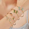 Zircon Leaf Cuff Gold Color Bangle Exquisite Stainless Steel Adjustable Thin Bracelet for Women Simple Elegant Party Jewelry