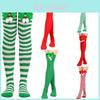 Striking Red-green Stripe Christmas Knee Socks For Women Kids