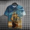 Vintage T-Shirt For Men Sailboat Outdoor Athleisure Couples 3D Printed T-shirts Short Sleeve Tees Oversized Clothing Tops Summer