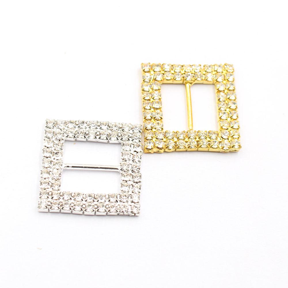 5 Pieces of Double Row Square 28mm (inner Bar 15mm) Crystal Rhinestone Buckle DIY Gift Box Ribbon Sliding Buckle Crystal Invitat
