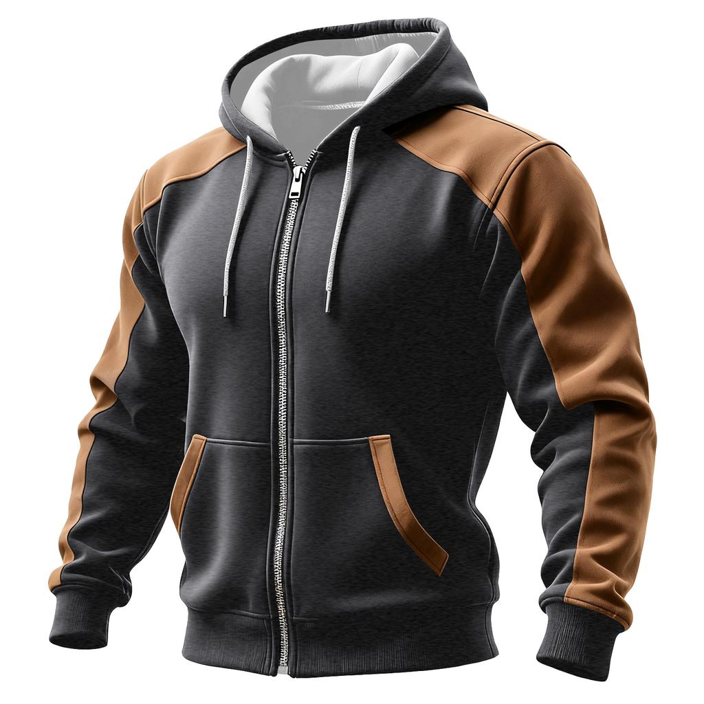 Men's Colorblock Zipper Pocket Hooded Cardigan Men's Sports Large Size Casual Hooded Cardigan