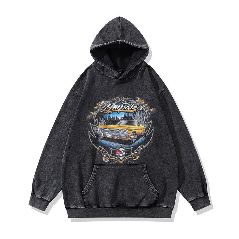 Autumn And Winter Men'S Hooded Sweater American Retro 430G Pure Cotton Washed Old Printed Hoodie For Men And Women