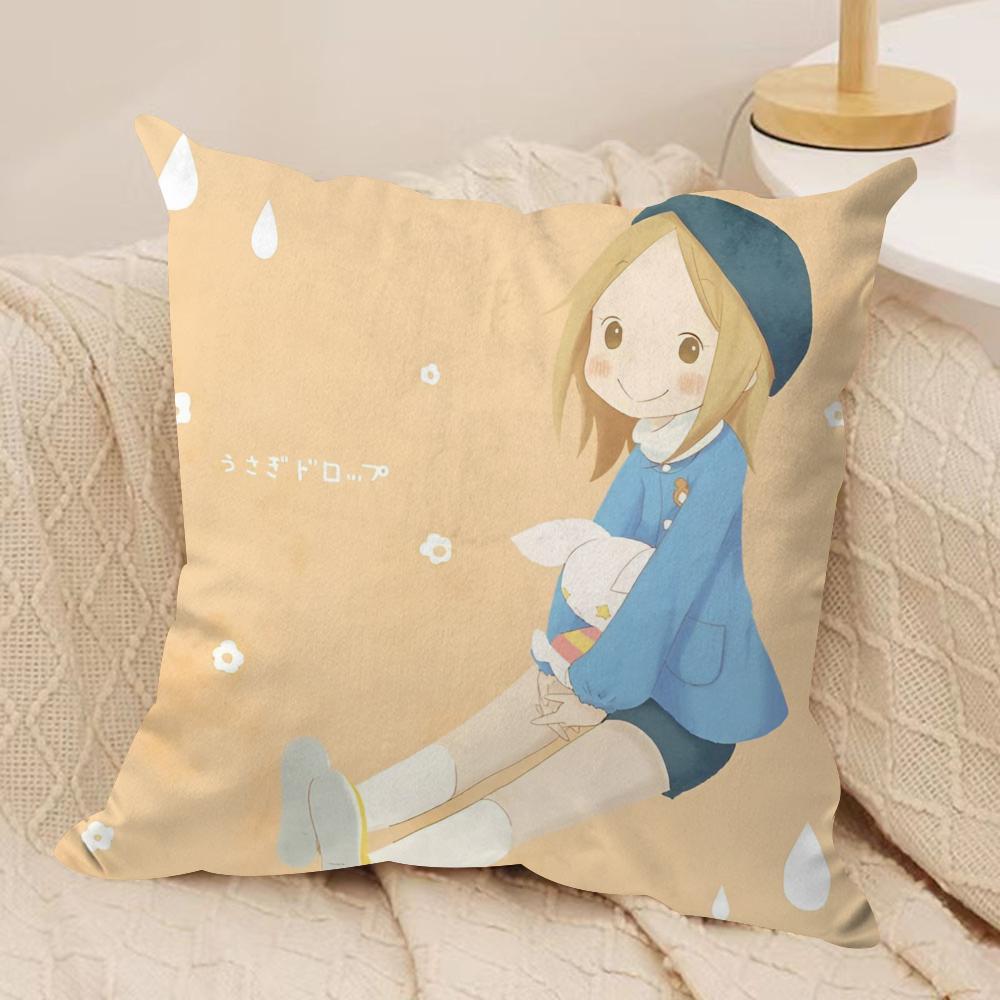 Bunny Drop Anime Cushion Cover Soft Plush Fabric Double-Sided Printed Sofa Cushion Cover for All Seasons Home Decor Gift
