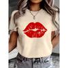 Red Lip Print Pattern Sexy Lips Design Suitable for Printed Decoration Print Short-sleeve T-shirt Womens
