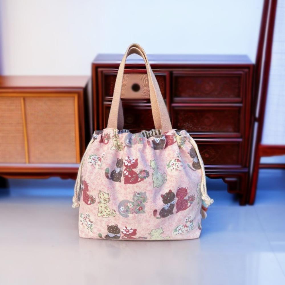 INS Japanese Style Lunch Bag Large Capacity Women's Tote Bag Drawstring Canvas Handbag  Work
