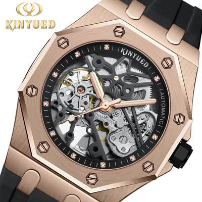 Hediye Kutusu ile En Lüks Moda Hollow Mekanik Saat Tam Otomatik erkek saati Aydınlık Su Geçirmez Izle
