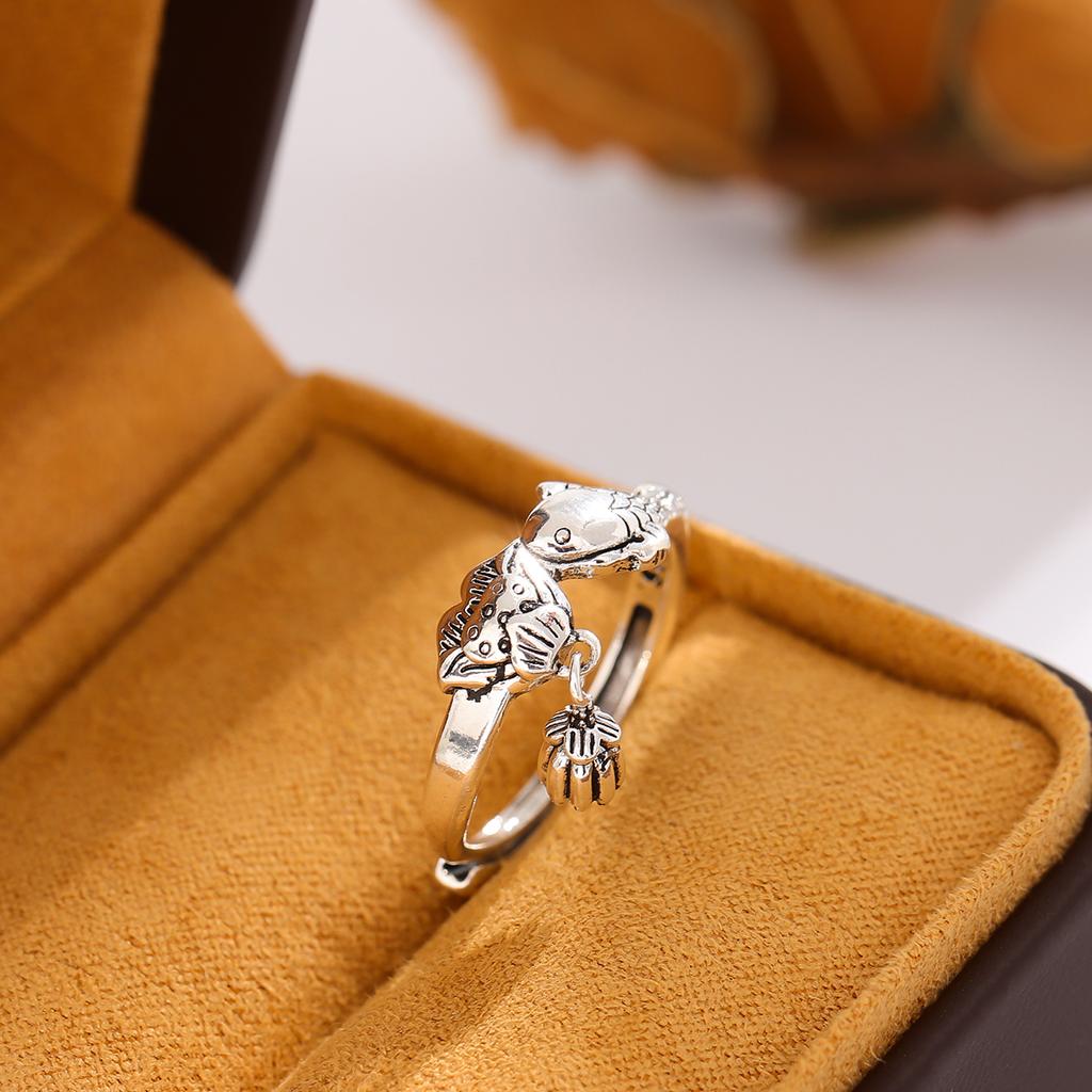 New Personality Creative Carp Lotus 925 Sterling Silver Jewelry Flower Fish Temperament Animal Opening Rings R339