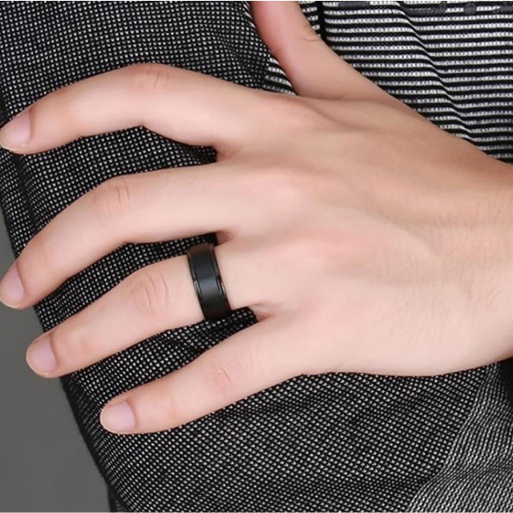 Fashion Men Ring 8mm Marriage Engagement Ring Black Tungsten Carbide Men Dumb Wire Drawing Men's Biker Jewelry