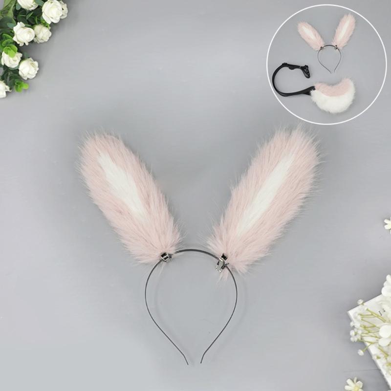 Soft Rabbits Tail Lovely Rabbits Ears Headband Plush Animal Tail Decorations Rabbits Ears Headwear for Halloween Party