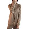 Women's 100% Wool Stand Collar Seamless Cardigan - Loose Knit Long Sleeve Cashmere Coat for Autumn/Winter