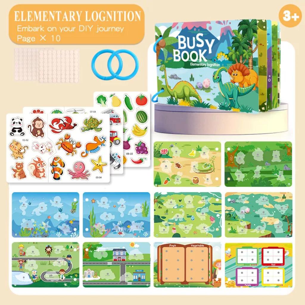 1Set Cartoon Quiet Book Montessori Busy Book with Animal Recognition Puzzle Interactive Game Cards for Preschool DIY Puzzle Book