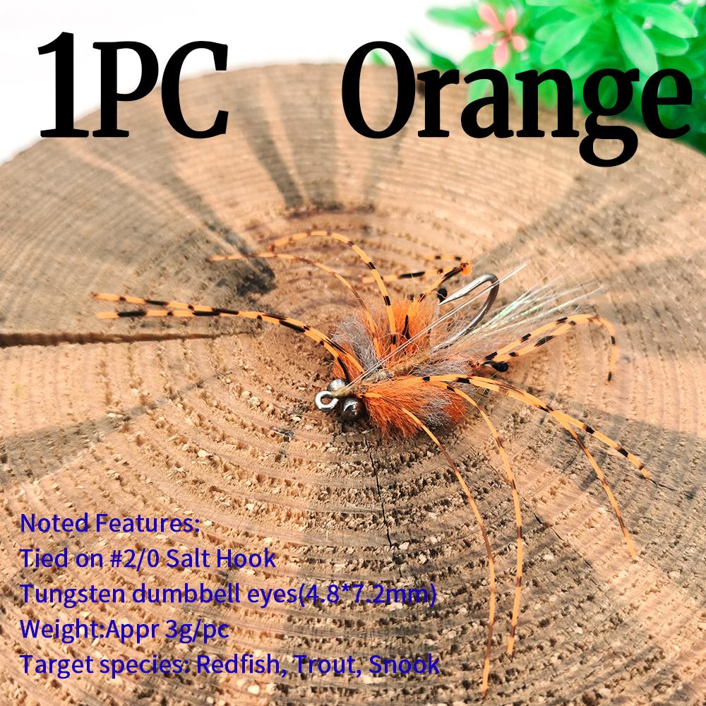 1PC/2PCS Weighted Saltwater Fishing Lure EP Crab Fly for Redfish, Striped Bass, Trout, Snook - Tungsten Eyes, UV Resin