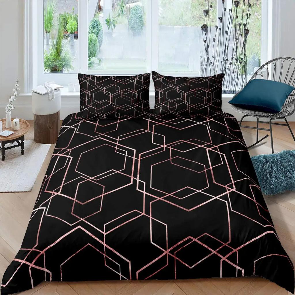 Sechseckige Bettbezug-Set Wabenmarmor Bettdeckenbezug-Set Bienenstock Sechseck Batik King Size Geometrisches Diamant-Bettwäscheset