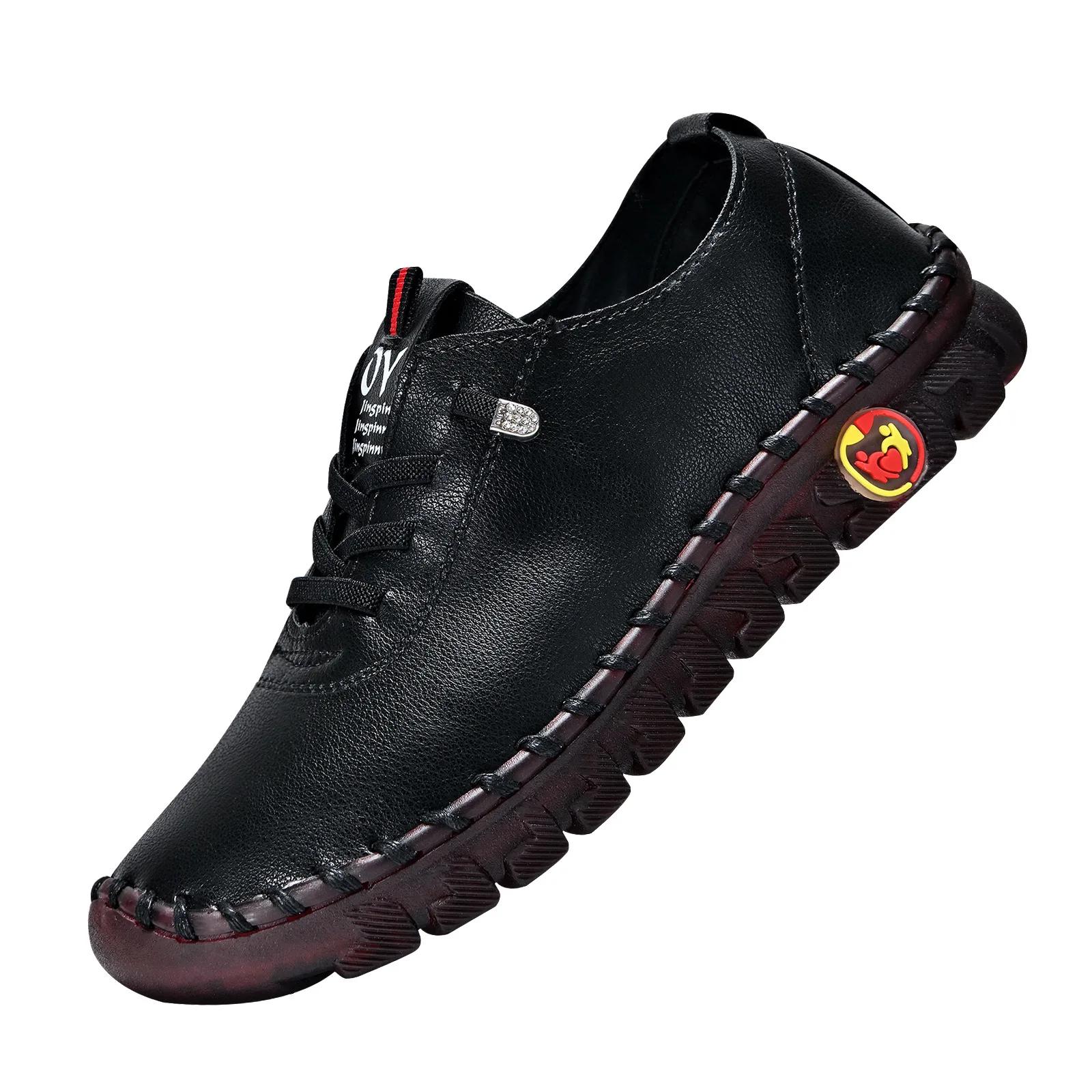 

Весенняя женская повседневная обувь 2024 года, новые кожаные мокасины на шнуровке, туфли-лоферы без застежек на мягкой подошве, женские плоские кроссовки Mujer Zapatos 35 чёрный