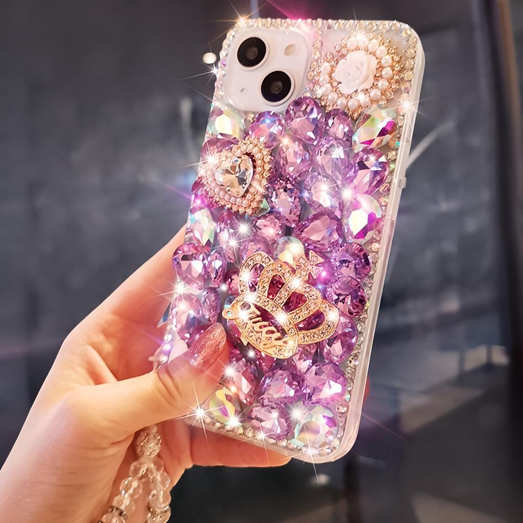 Glitter Strass Mobilskal För iPhone 17 16 15 14 13 12 11 Pro Max Air mini 16e 8 7 Plus X XS XR, Bling Kristall Krona Fjäril Pärla Blomma Design