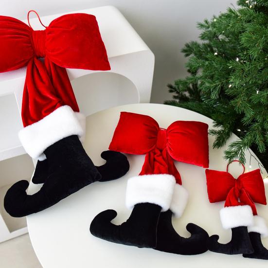 Yousheng Black Boot Velvet Bow Christmas Ornaments Festive Wall Hanging Decoration for Tree Soft Plush Holiday Accents
