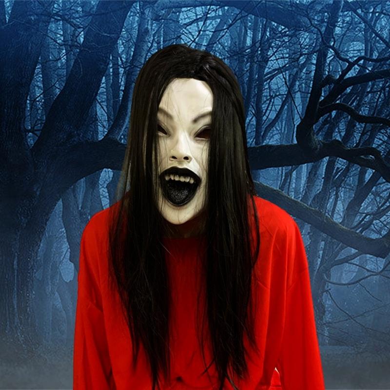 Women Creepier Head Gear Prop Scary Crying Woman Headgear with Long Hair, Halloween Party Cosplays Costume Headwear Prop