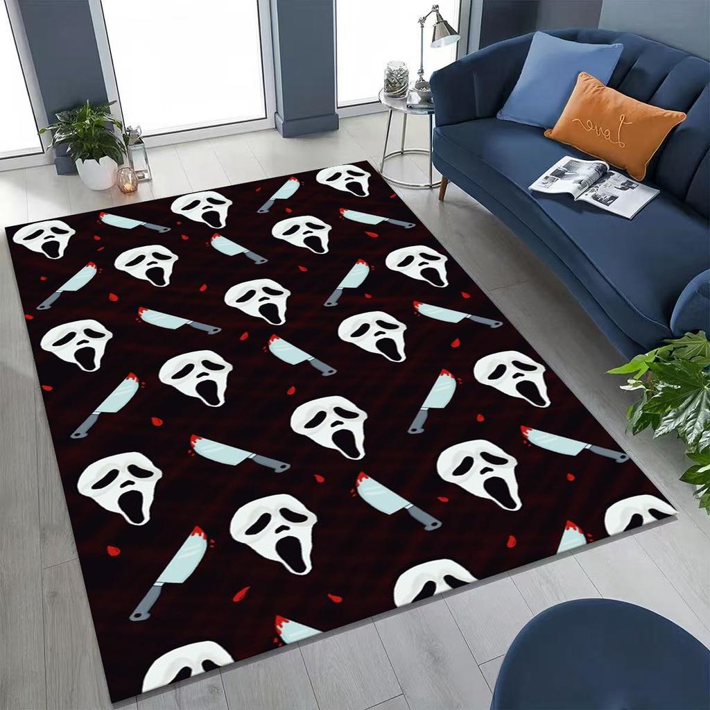 Horror Characters S-Scream Ghost Face Rug for Bedroom Living Room Sofa Home Doormat Decor, Large Kids Play Non-slip Floor Mat
