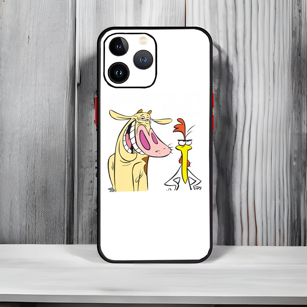 

Classic 90s Cartoon C-Cow and Chicken Phone Case Black Matte Thin Phone Case For iPhone17 16 15 14 13 ProMax iphone12promax