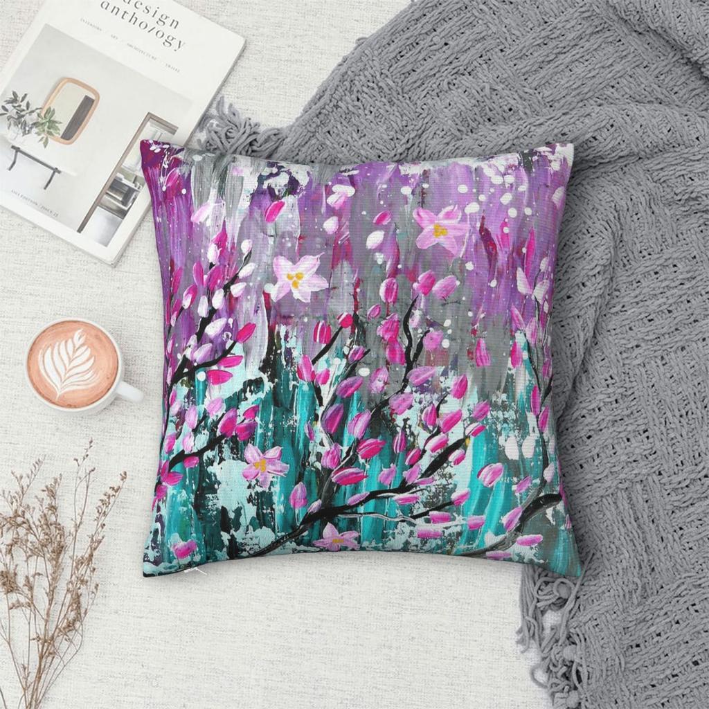 Sakura In The Wind Square Pillowcase Polyester Linen Velvet Creative Zip Decor Throw Pillow Case Sofa Cushion Cover 18"