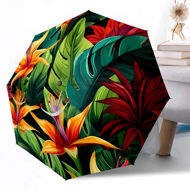 Rainbow Hibiscus Drips Portable Automatic Umbrella with 8-Rib Sturdy Construction Perfect for Outdoor Adventures Compact Folding Umbrella