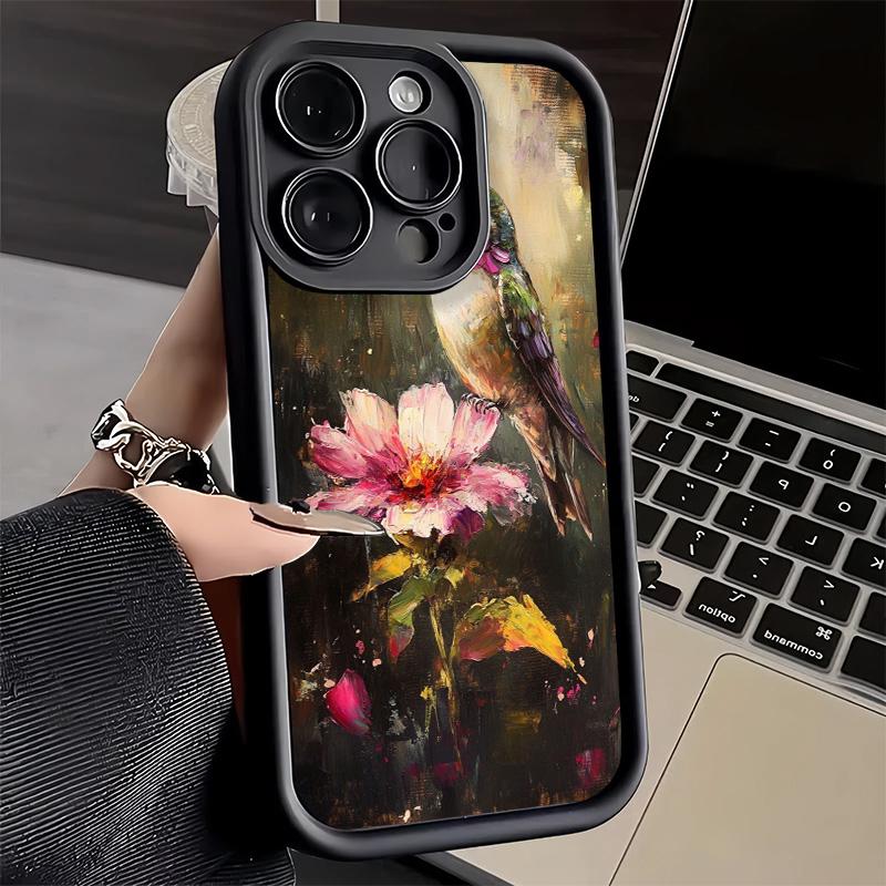 

Чехол для телефона iPhone 17 Air 16E 15 16 Pro Max Стиль масляной живописи Птица Чехол 14 Plus 13 12 Mini Мягкий силиконовый чехол Fundas iPhone 12