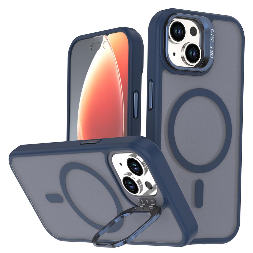 For iPhone 14/13 Case Foldable Kickstand Matte PC + TPU Phone Cover Compatible with MagSafe