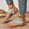 Women's New Summer Flat Sandals Large Size One-Line Sandals with Diamond Clip Toes