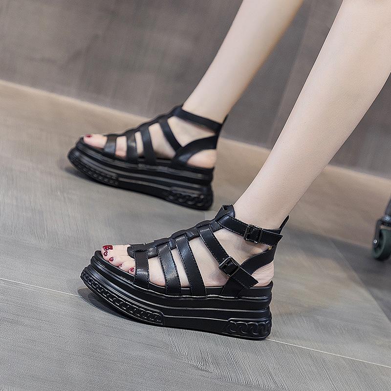 Roman High-top Sandals Women's Buckle Wedge Heel Thick Sole Fish Mouth Thick Heel Sandals Outer Wear Casual X Shoes Fashion Summer New