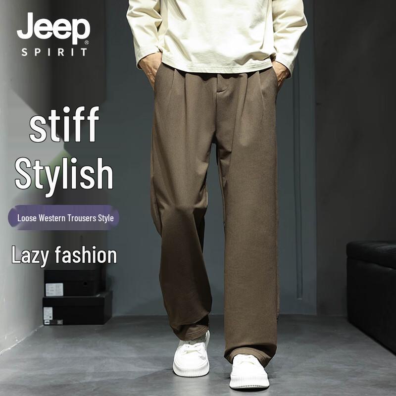 

JEEP SPIRIT Men s Old Money Style Wrinkle-Resistant Straight Trousers 3XL