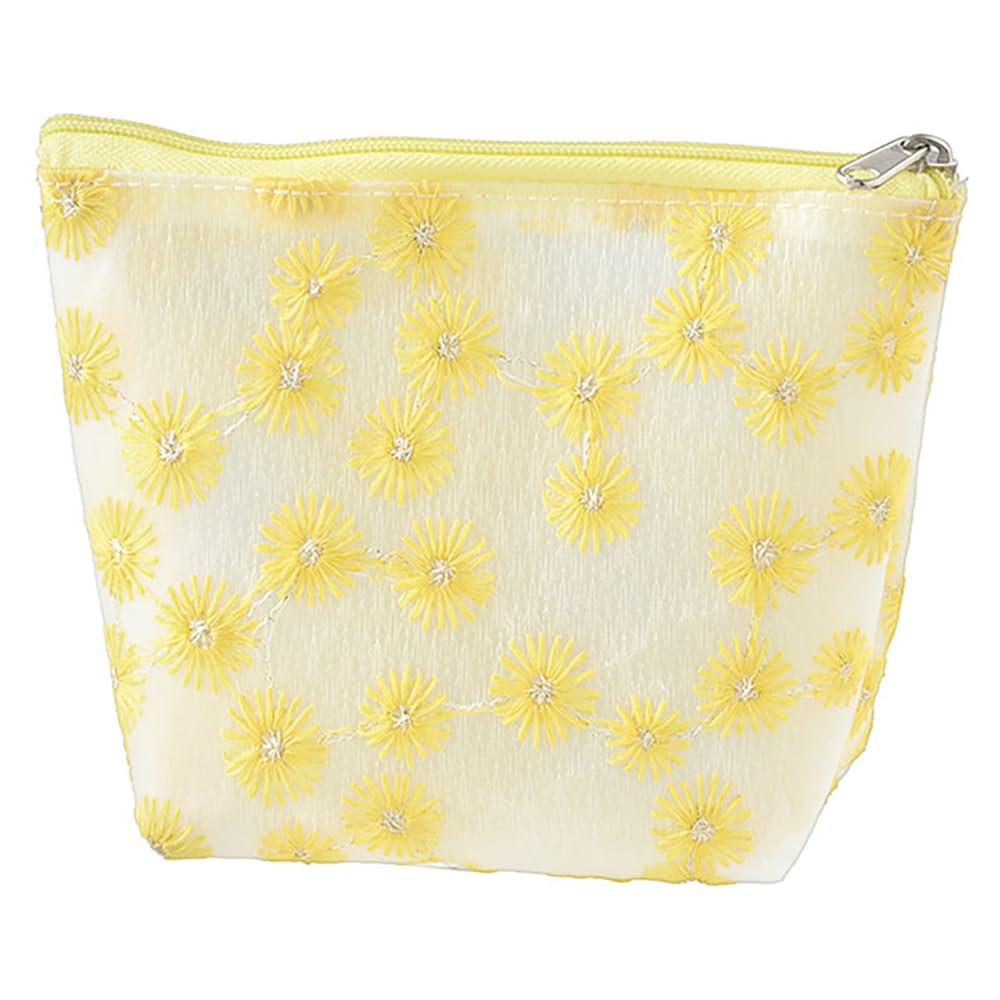 HEADS LHN-POSS Handmade Floral Embroidered Pouches, 15.5 (10.5) x 5.5 x 12 cm, SS, Baby Yellow, 10 Pcs