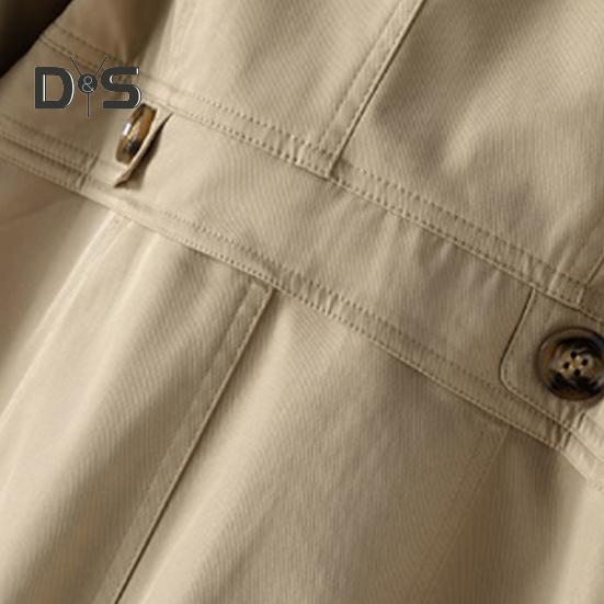 Women Fall Spring Coat Slim Fit Single-breasted Solid Color Turn-down Collar Pockets Mid Length Korean Style Overcoat Outdoor Jacket