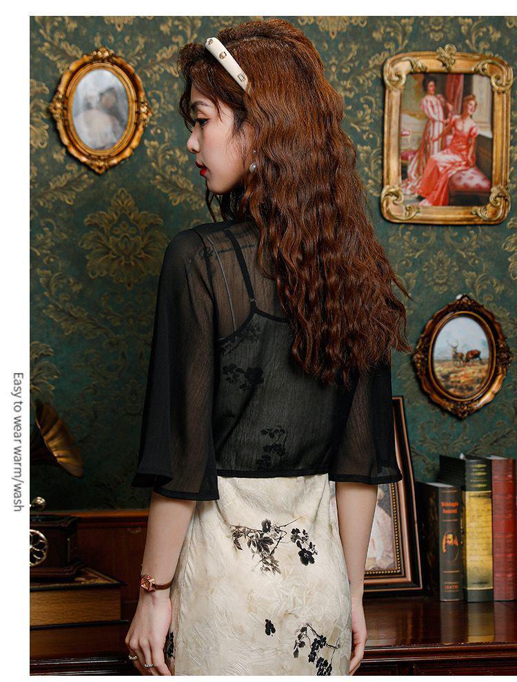 Women's Versatile Chiffon Shawl: Summer Sun Protection Mid-Sleeve Cardigan and Sleeveless Camisole Dress Set.