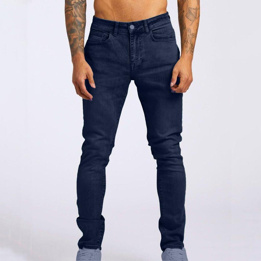 Fashion Men's Casual Stretchy Pleated Jeans Slim Fit Denim Pants
