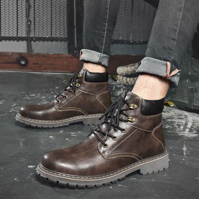 Men's Shoes Martin Boots Workwear British Style Leather Boots Short Boots Mid-high Top Shoes Korean
