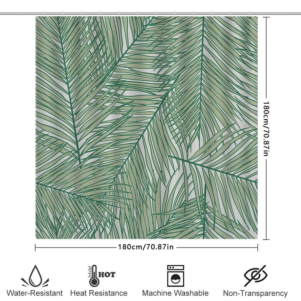 Green Palm Leaf Print Shower Curtain Waterproof Home Decor Bathroom Decorative Bath Curtains Green 250X180Cm (White Background)