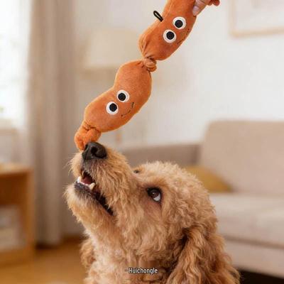 Durable Squeaky Plush Sausage Toy for Small & Medium Dogs - Combats Boredom