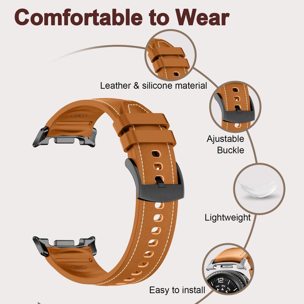 Compatible Leather & Silicone Strap for Samsung Galaxy Watch 8/8 Classic