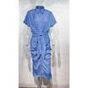 Washed Denim Midi Dress: Shirt Collar Tie-Waist Pleated Side Slit Slim Fit Sexy Casual Dress for Women, Stretch Comfort Casual Chic Outfit