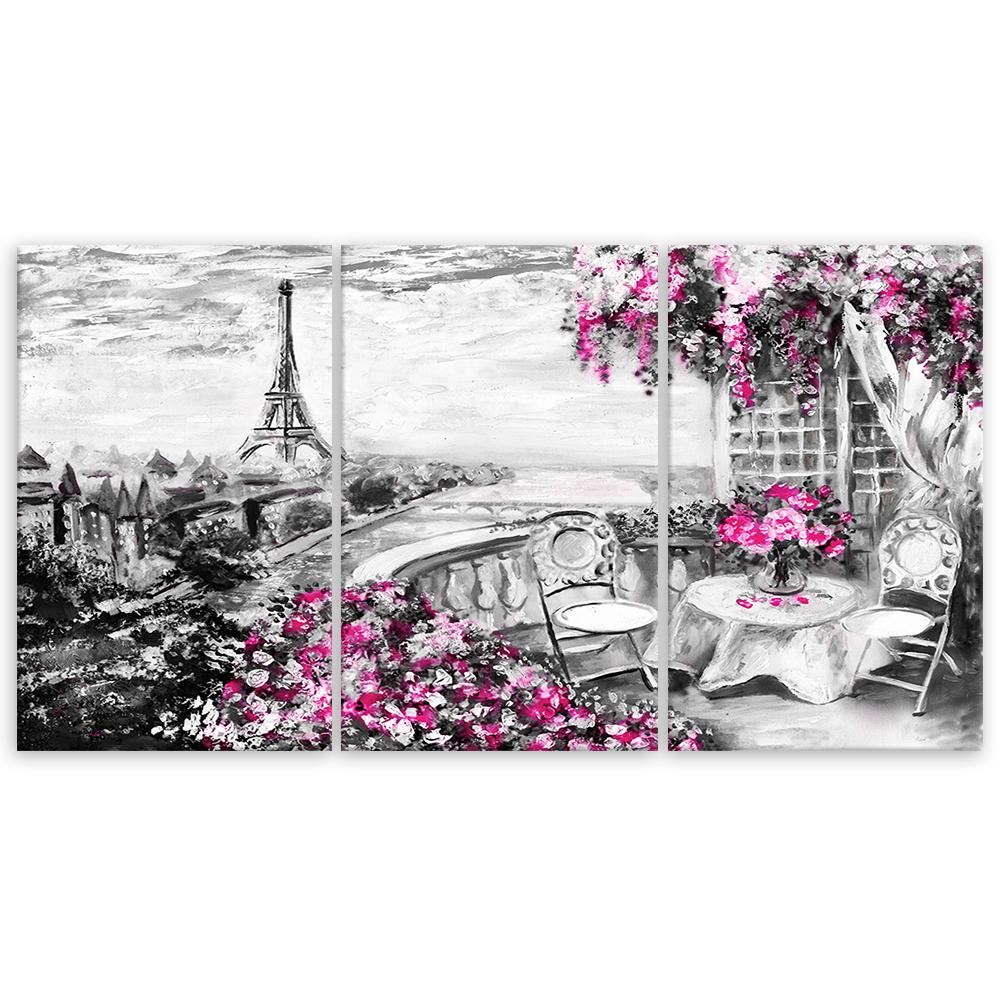 Three Piece Picture Canvas Print Paris Eiffel Tower Purple Pastel