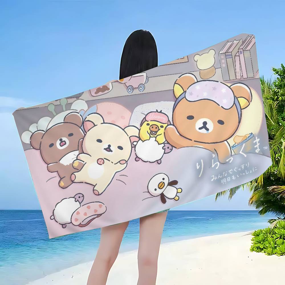 Popular Cute R-rilakkumas bear Beach Towel Colorful Bath Towels for Girl Microfiber Quick Dry Custom Sand Free Beach Yoga Spa