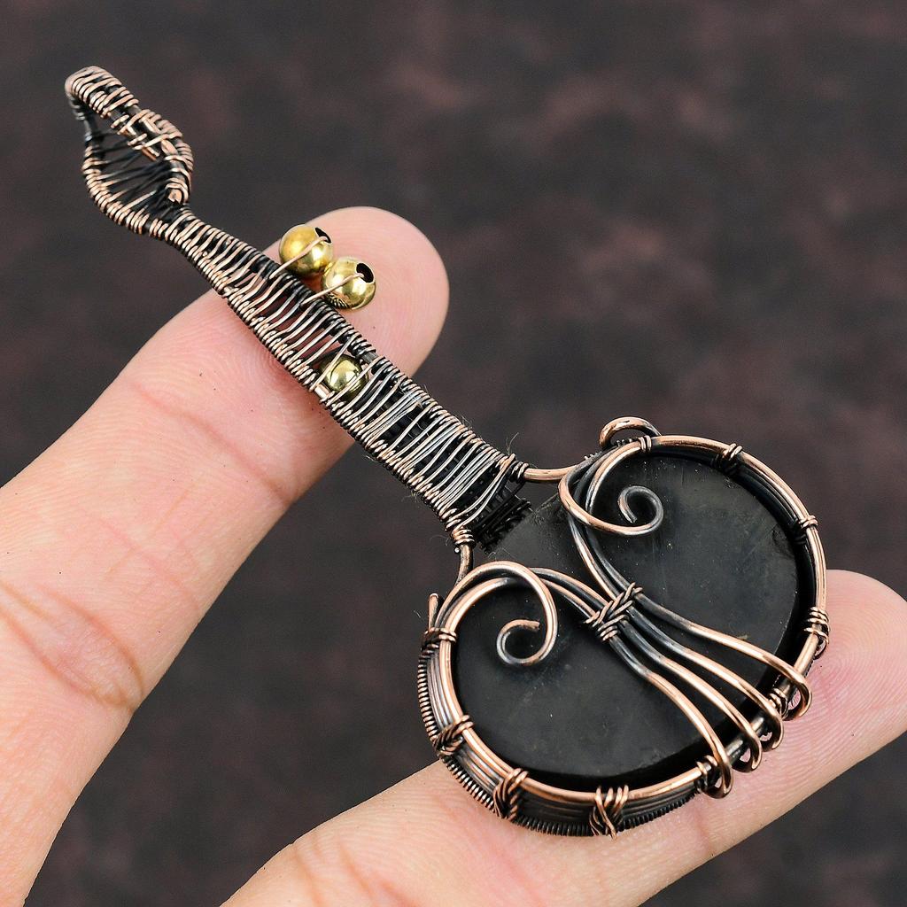 Abalone Shell Pendant Copper Wire Wrapped Pendant Gemstone Jewelry Guitar Design Pendant Gift For Mother Handmade Pendant Copper Jewelry