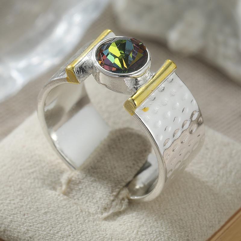 Vintage Inlay Mehrfarbiger Zirkonia Damenring Trendiger Zweifarbiger Geometrischer Ring Tägliches Tragen Party Schmuck Jahrestagsgeschenk 10 gray