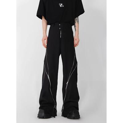 Herren Frühling und Herbst Reißverschluss Design Punch Hose Vintage lose Casual Arbeitshose