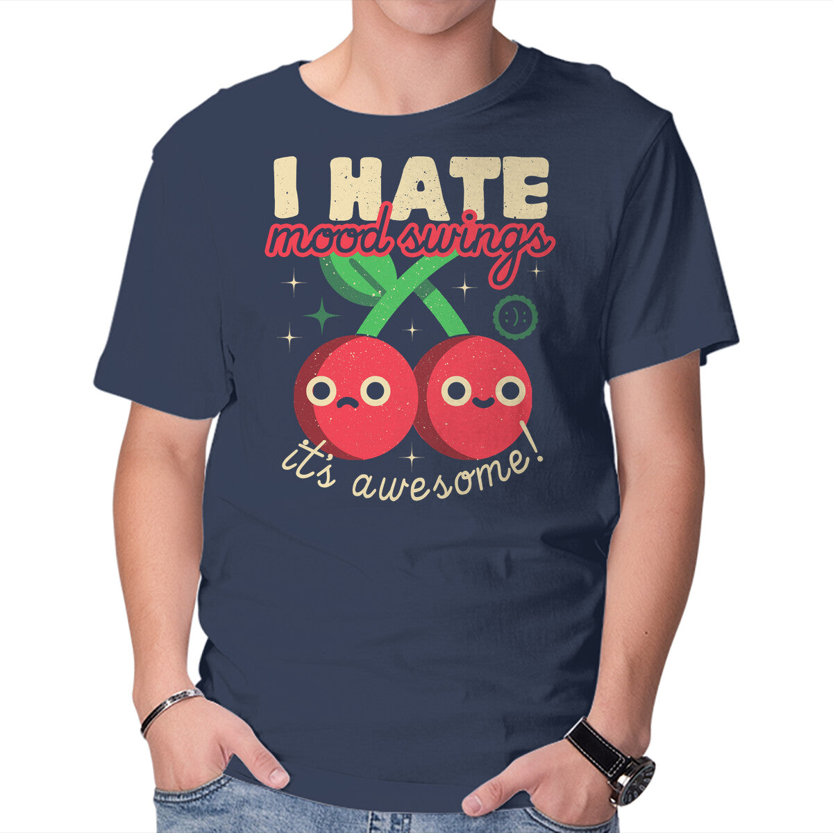 Unisex Crew Neck T-Shirt Mood Swings Graphic Short Sleeve Casual Tee L