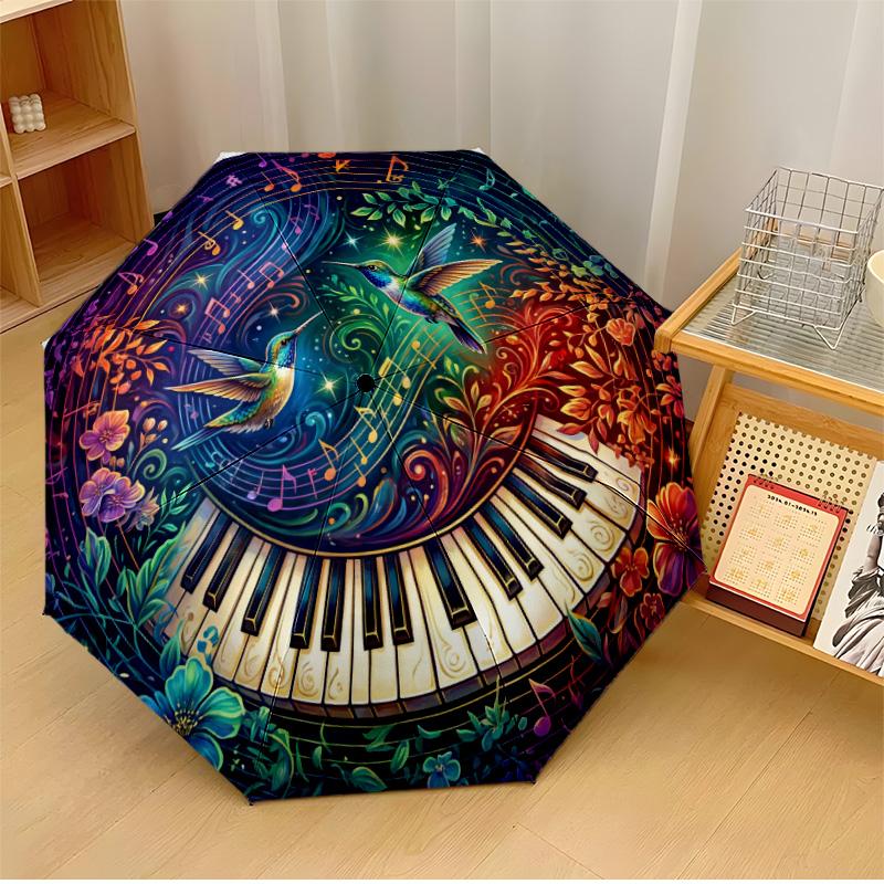 

Hummingbirds and Hibiscus Stained Glass Printed umbrella windproof folding umbrella portable sun and rain umbrella suitable for gifting